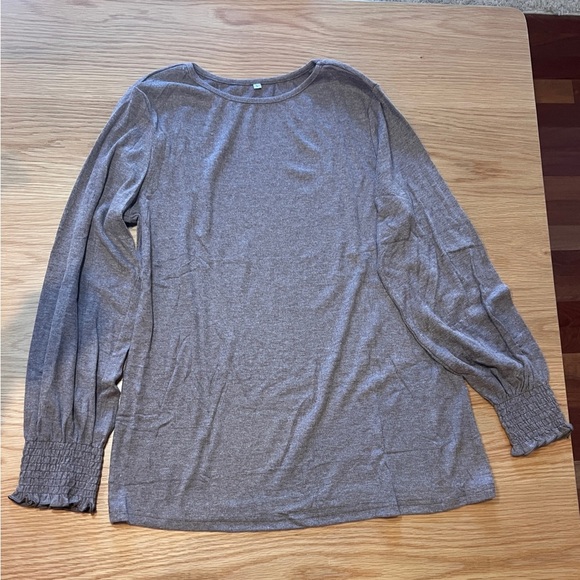 Tops - Women’s Elasticized Cuffs Long Sleeve Round Neck T Shirts Blouse Dark Purple